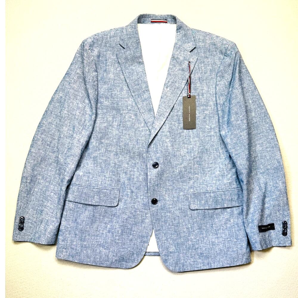 Tommy Hilfiger Men's Modern-Fit 100% Linen Sport Coat light blue 44R $295